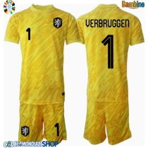 Maglie da calcio Olanda Bart Verbruggen #1 Portiere Seconda Maglia Bambino Europei 2024 Manica Corta (+ Pantaloni corti)